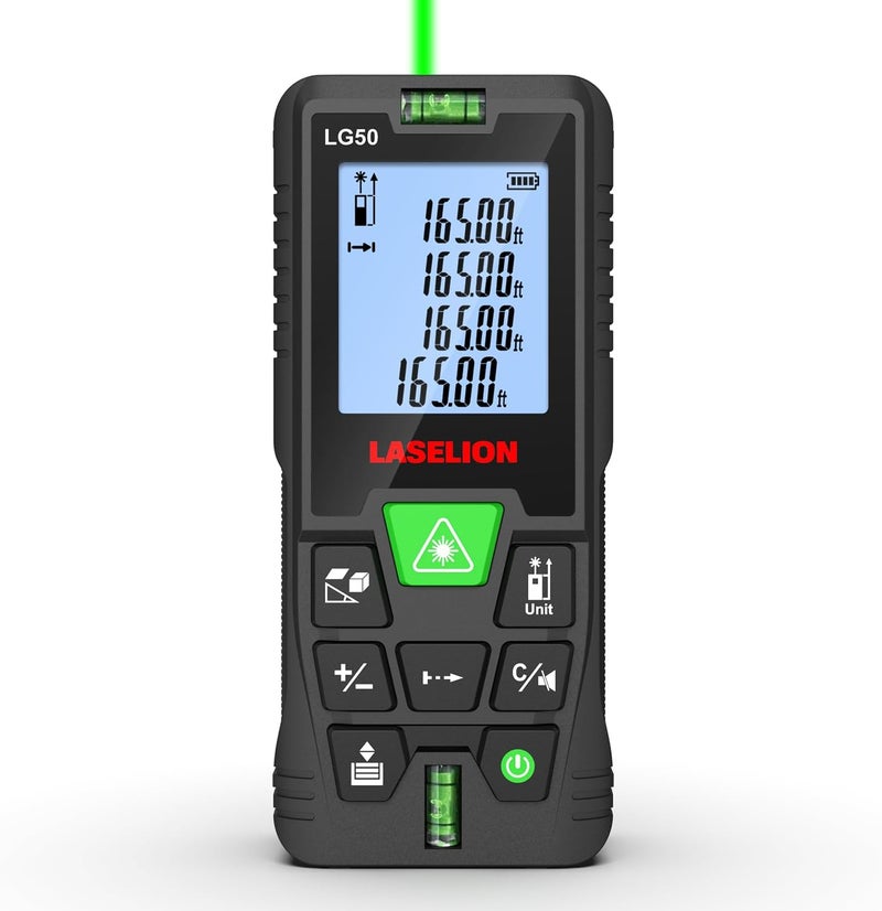 LASELION Laser Measurement Tool,165ft Green-Beam Laser Measure Device Portable M/in/Ft Unit Switching Backlit LCD Laser Distance Measure for Pythagorean Mode,Measuring Distance,Area,Volume-LG50 - Image 1